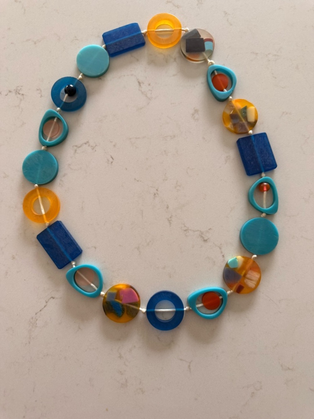 Vibrant Turquoise & Amber Resin Statement Necklace